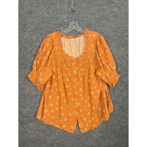 Me By Jennie Garth Womens Marigold Printed Blouse Sz XL Puff Sleeve Boho Peasant